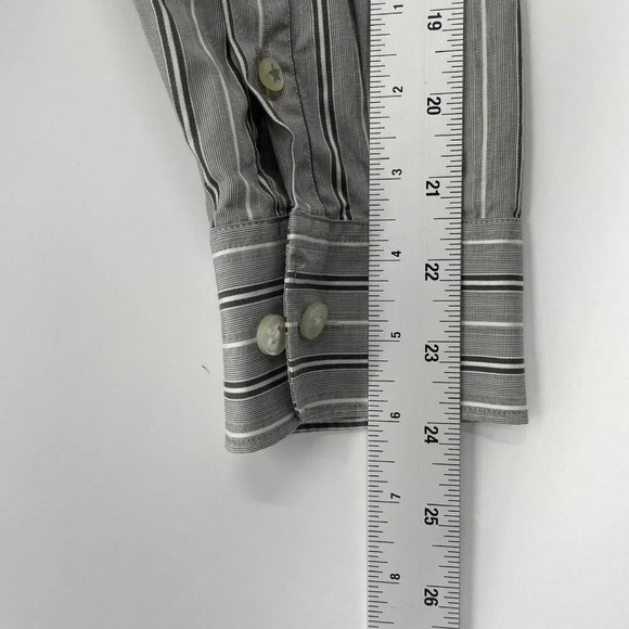 John Varvatos Shirt Mens 15.5 Gray Stripe Slim Fit Button Up Classic Long Sleeve - Picture 4 of 10